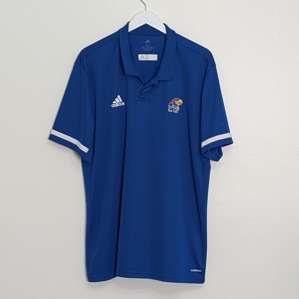 Kansas Jayhawks Polo Men 2XL Blue Short Sleeve Adidas KU